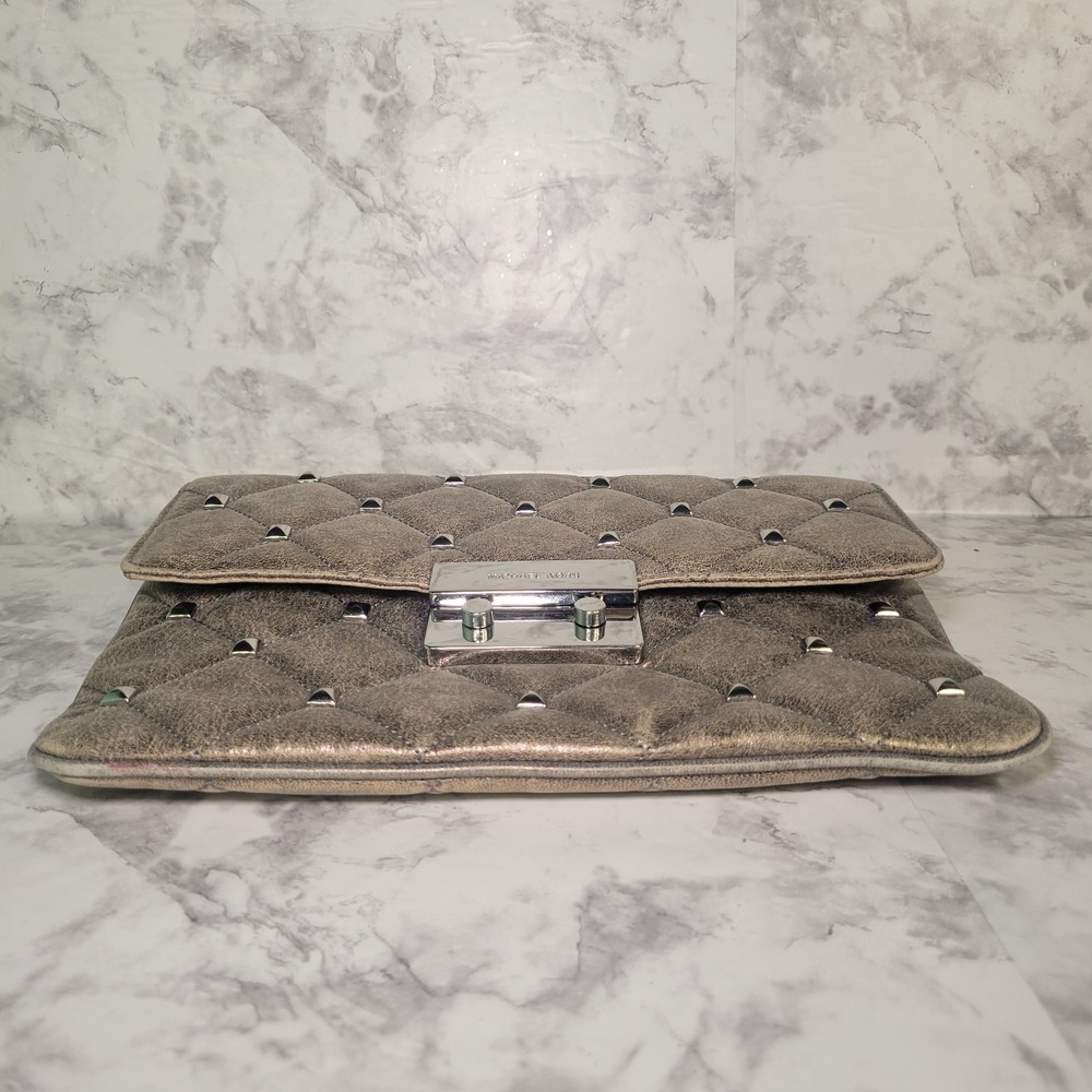Michael Kors Sloan Metallic Bronze Quilted Leather Studded Chain Crossbody Bag - Picture 7 of 13